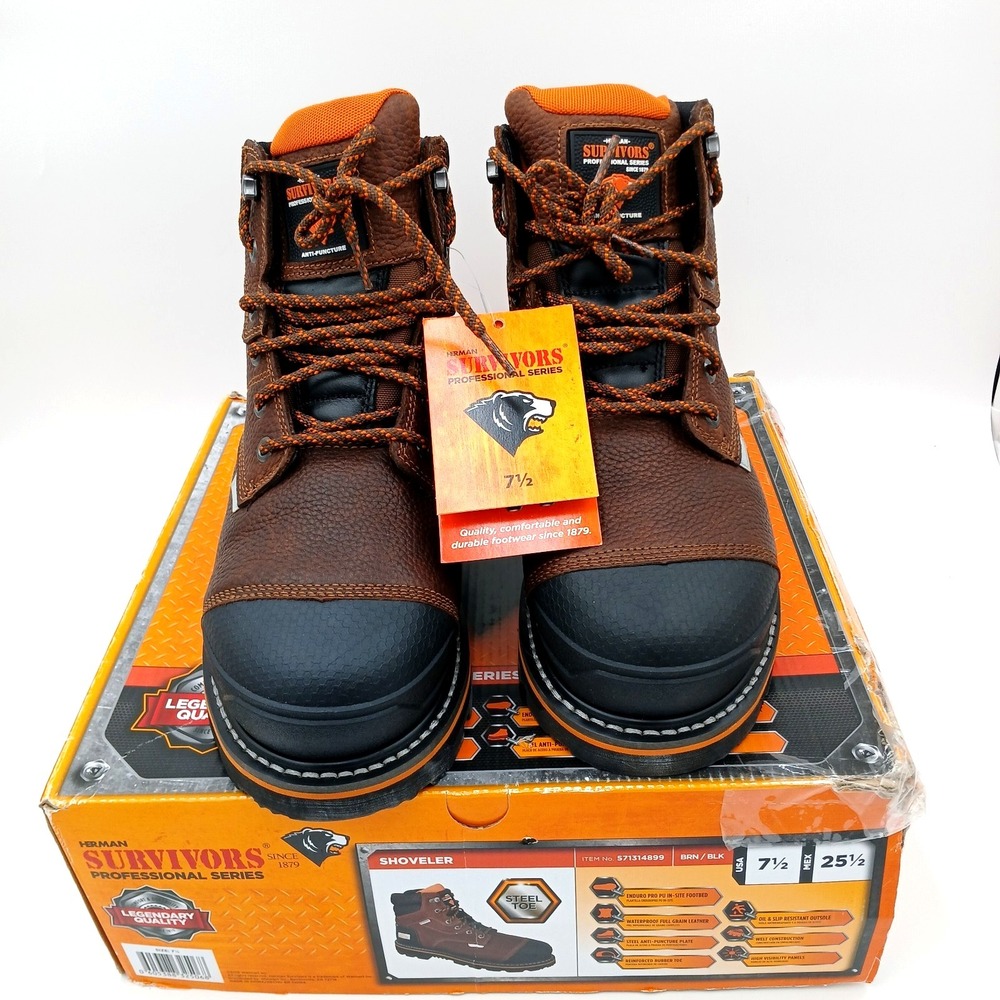 HERMAN SURVIVORS Mens SIZE: 7.5 Pro Series‎ Shoveler 6" Steel Toe Work Boots
